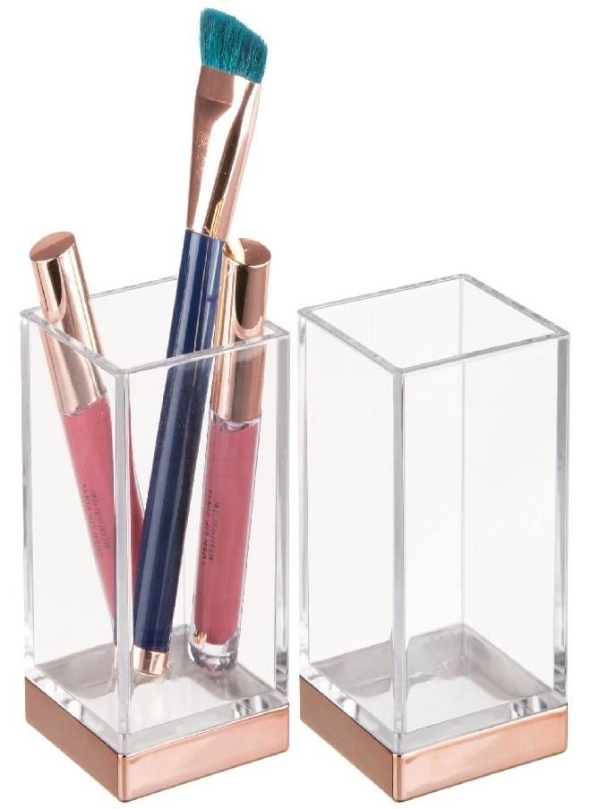 mDesign - mDesign Modern Square Tumbler Cup for Bathroom Vanity Countertops - for Mouthwash/Mouth Rinse, Storing and Organizing Makeup Brushes, Eye Liners, Accessories - Slim Design, 2 Pack - Clear/Rose Gold - Image 1