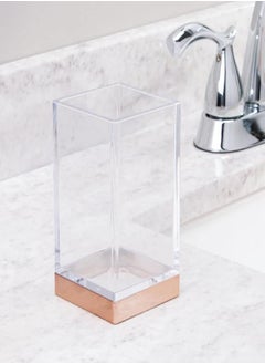 mDesign Modern Square Tumbler Cup for Bathroom Vanity Countertops - for Mouthwash/Mouth Rinse, Storing and Organizing Makeup Brushes, Eye Liners, Accessories - Slim Design, 2 Pack - Clear/Rose Gold