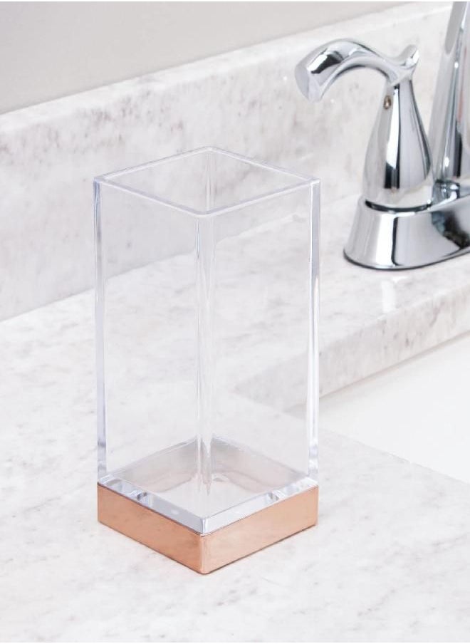 mDesign - mDesign Modern Square Tumbler Cup for Bathroom Vanity Countertops - for Mouthwash/Mouth Rinse, Storing and Organizing Makeup Brushes, Eye Liners, Accessories - Slim Design, 2 Pack - Clear/Rose Gold - Image 1