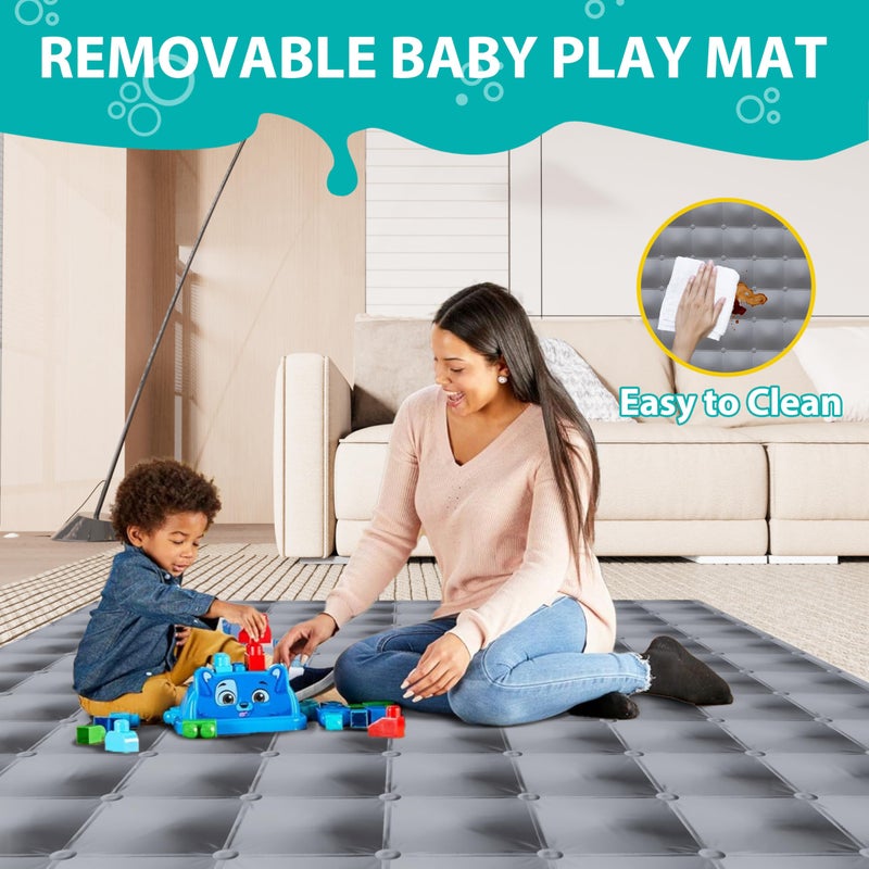 ICAREWAY سياج لعب قابل للطي من ICAREWAY للأطفال والرضع، 50x50 بوصة، سياج لعب محمول، سياج لعب قابل للطي للأطفال مع 2 مقبض، منطقة لعب داخلية وخارجية مع شبكة مرئية، رمادي فاتح - Image 4