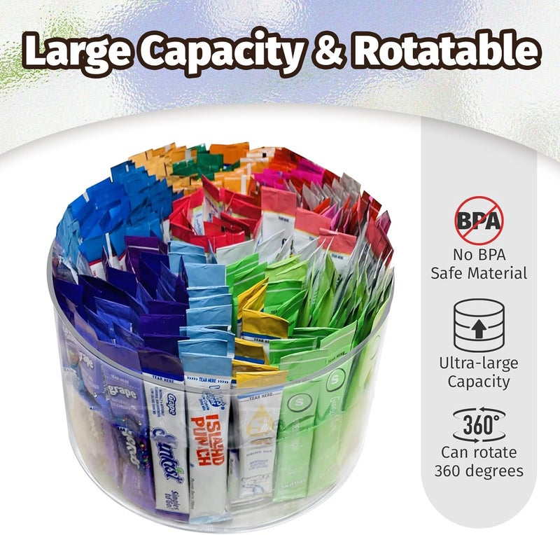 HALAGAS Drink Packet Organizer for Powdered Drink Mix,Powder Packet,Water Packet,Water Flavor Packet,Lazy Susan Organizer for Drink Mix Rotating Holder for Drink Mix Necessities - Image 3