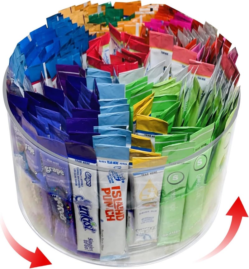 HALAGAS Drink Packet Organizer for Powdered Drink Mix,Powder Packet,Water Packet,Water Flavor Packet,Lazy Susan Organizer for Drink Mix Rotating Holder for Drink Mix Necessities - Image 1