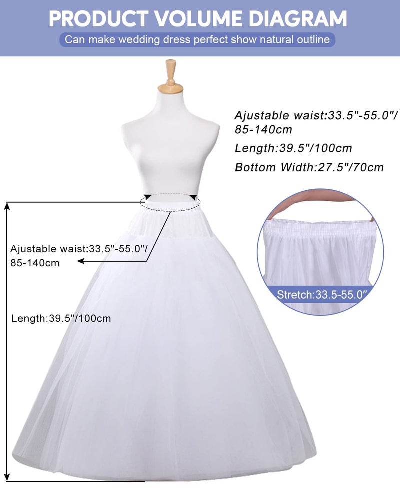SuBleer A-line Hoopless Petticoat Crinoline 4 layers Underskirt Slips for Wedding Dress Plus Size - Image 4