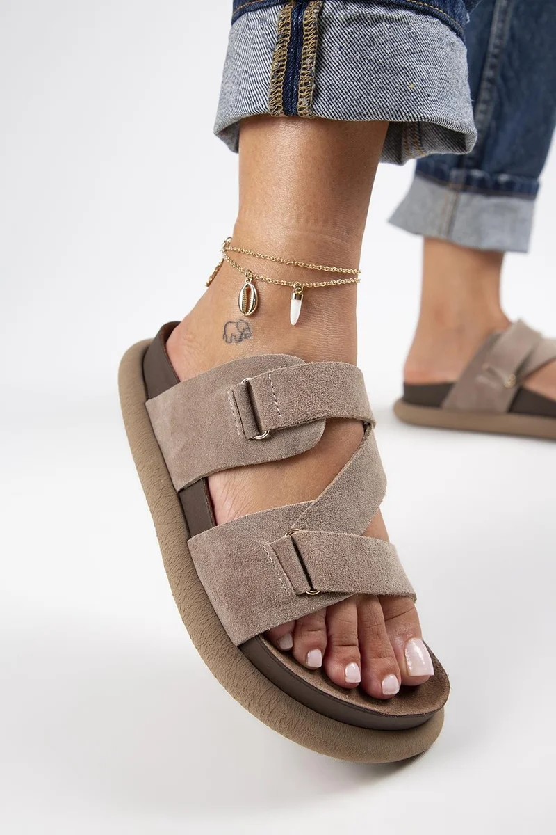 Manijero Manijero Tulipan Women's Genuine Leather Mink Slippers with Straps