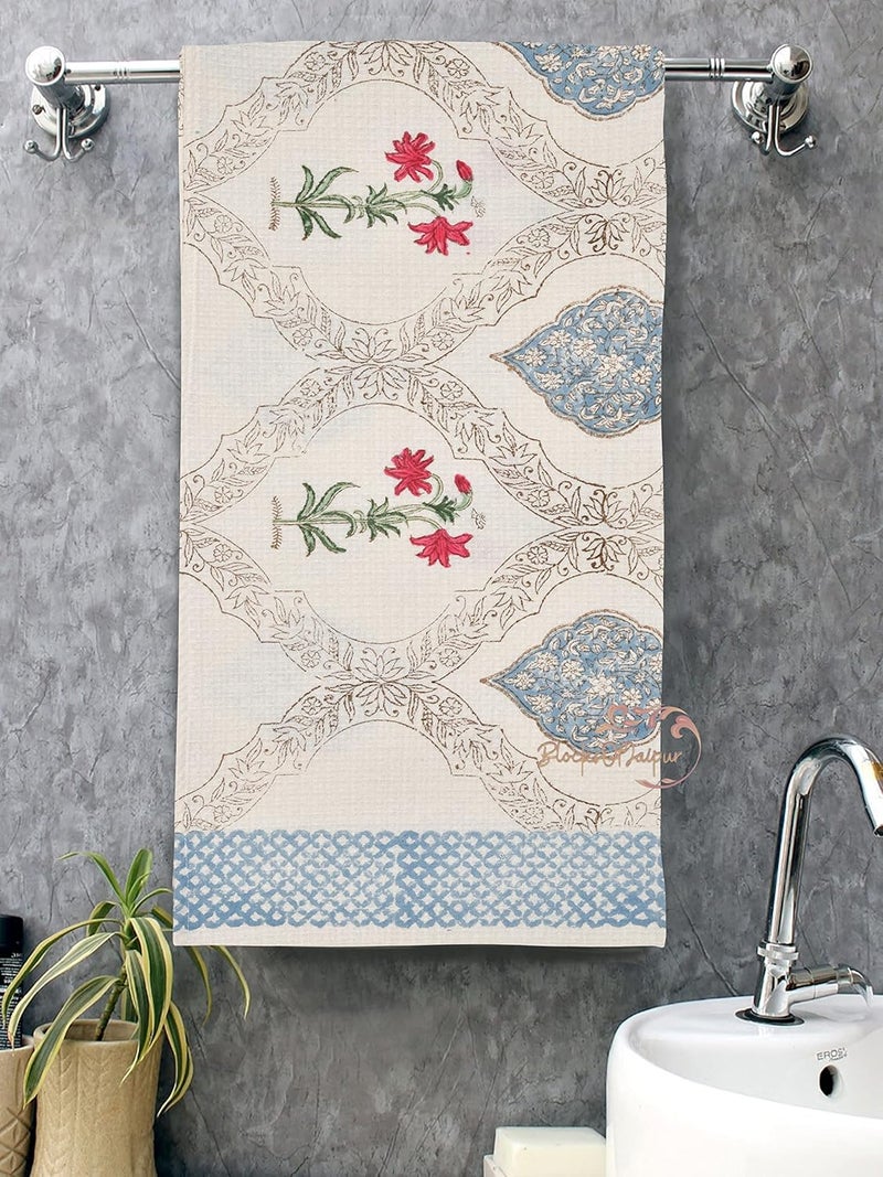 WORLDNEX 100 Cotton Hand Block Printed Waffle Fabric Towels 76 Cm X 152 Cm Large Size for Men and Women Baby Towel Design 9 - Image 1