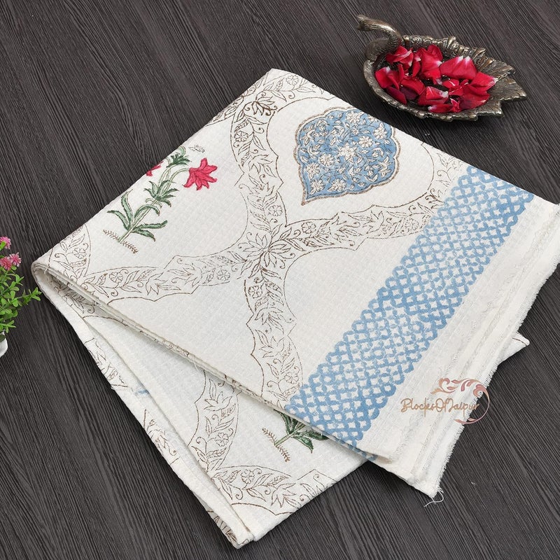 WORLDNEX 100 Cotton Hand Block Printed Waffle Fabric Towels 76 Cm X 152 Cm Large Size for Men and Women Baby Towel Design 9 - Image 3