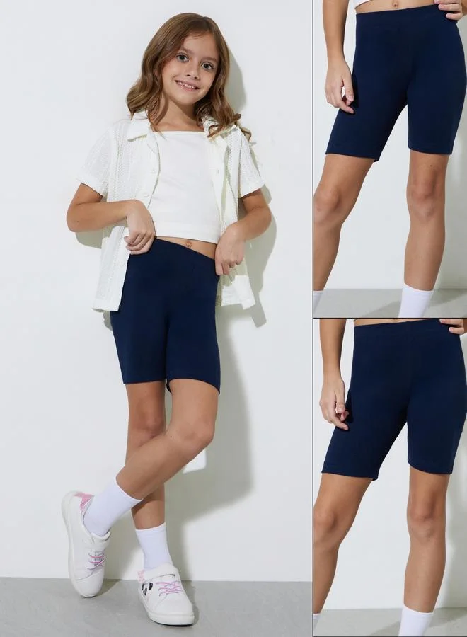 ستايلي Pack of 2 - Girls Navy Blue Knitted Cycling Shorts