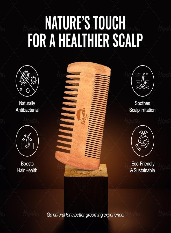 Hipster Neem Wooden Comb for Men | Dual Side Tooth Beard & Hair Grooming Comb for Hair Growth | Anti-Static, Pocket Friendly, Natural Wooden Comb - Image 3