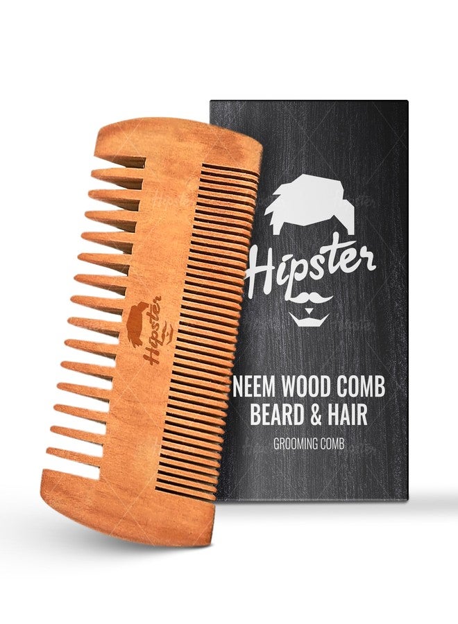 Hipster Neem Wooden Comb for Men | Dual Side Tooth Beard & Hair Grooming Comb for Hair Growth | Anti-Static, Pocket Friendly, Natural Wooden Comb - Image 1