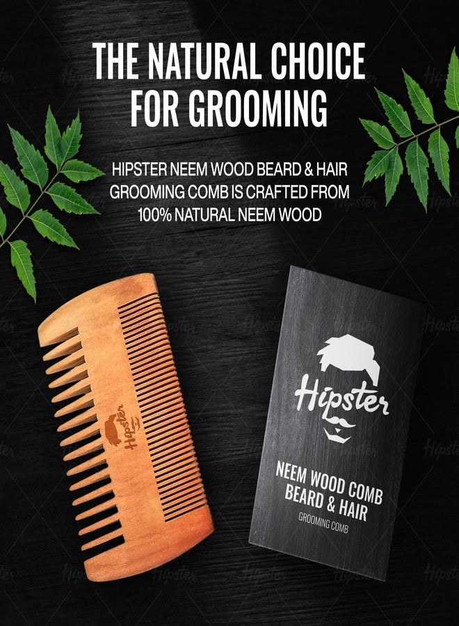 Hipster Neem Wooden Comb for Men | Dual Side Tooth Beard & Hair Grooming Comb for Hair Growth | Anti-Static, Pocket Friendly, Natural Wooden Comb - Image 4