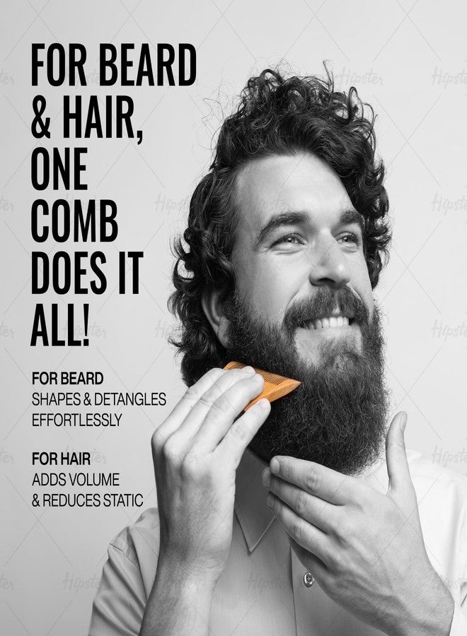 Hipster Neem Wooden Comb for Men | Dual Side Tooth Beard & Hair Grooming Comb for Hair Growth | Anti-Static, Pocket Friendly, Natural Wooden Comb - Image 2
