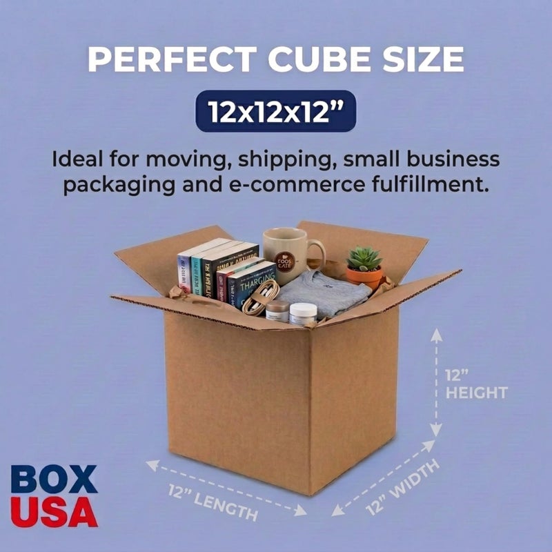 BOX USA Cube Shipping Boxes 12"L x 12"W x 12"H (25-Pack) - Corrugated Cardboard Box for Moving, Mailing, Packing, Packaging and Storage - Image 2