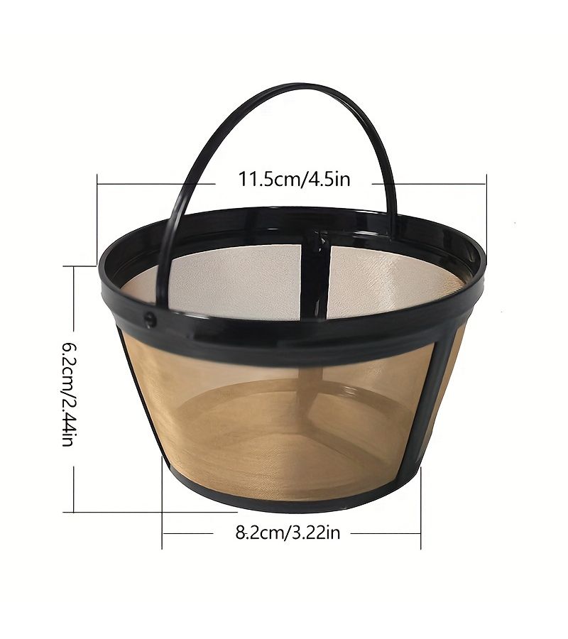 Golden Stainless Steel Reusable Coffee Filter Basket 8 Cup Capacity Round Drip Style for Home Restaurant Use Rs Fw4225 - Image 3