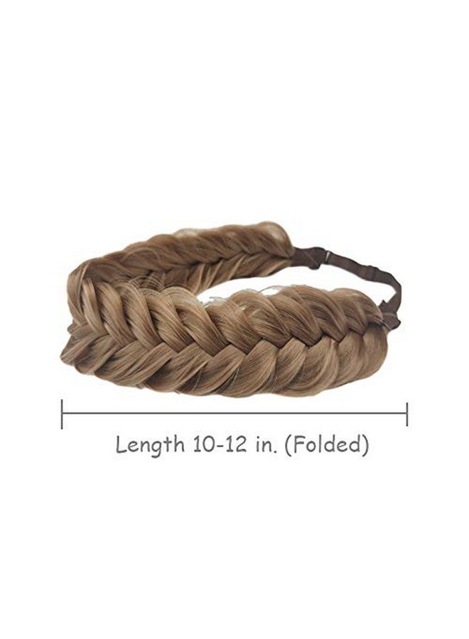 Hann 3 Pieces 5 Strands Synthetic Hair Braided Headband Classic Chunky Wide Plaited Braids Elastic Stretch Hair Piece Women Girl Beauty Accessory (Light Brown) - Image 2