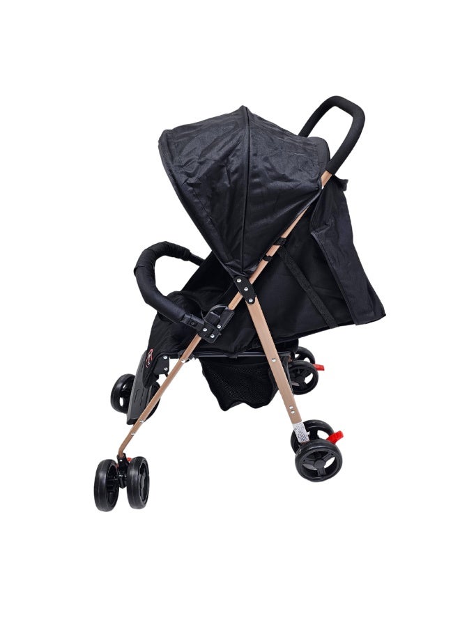SMR Kids Foldable Stroller, Lightweight Metal Frame, Ergonomic Double Wheel Design, with Sunshade, Safety Belt, Bottom Storage Basket (Black) - Image 3