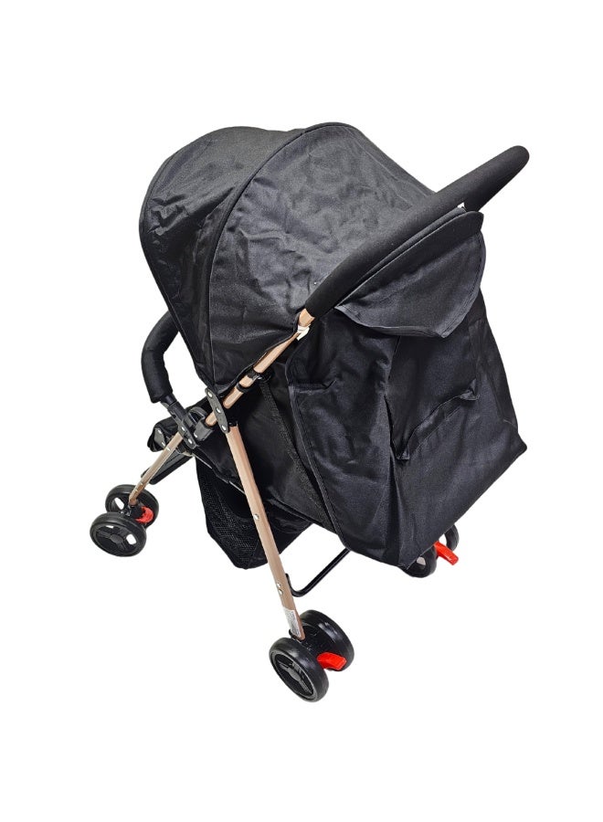 SMR Kids Foldable Stroller, Lightweight Metal Frame, Ergonomic Double Wheel Design, with Sunshade, Safety Belt, Bottom Storage Basket (Black) - Image 4