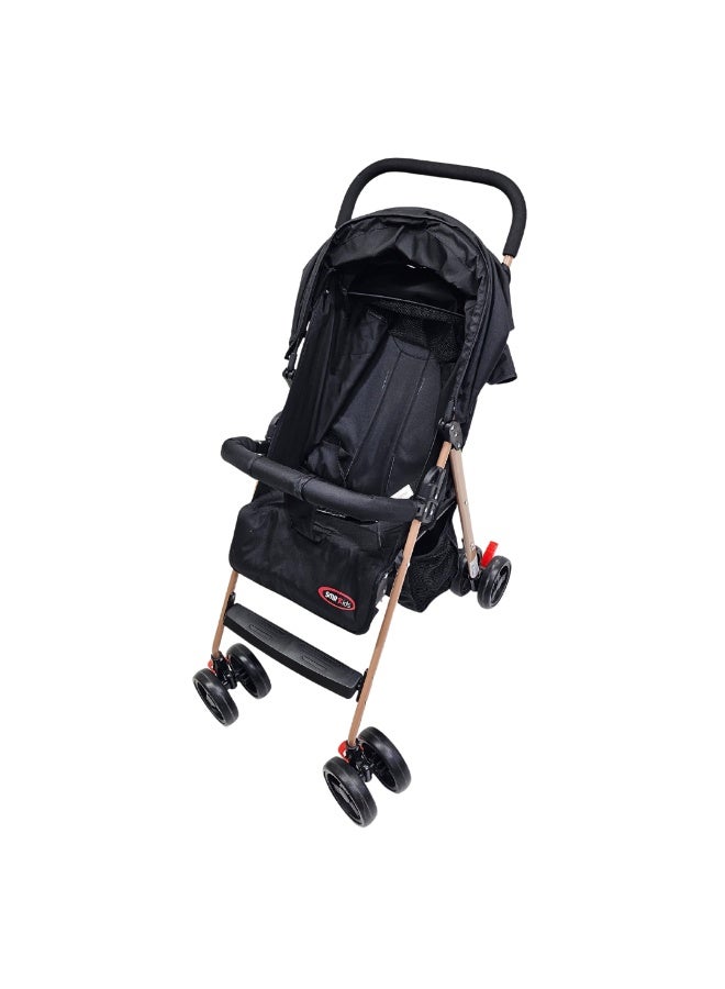 SMR Kids Foldable Stroller, Lightweight Metal Frame, Ergonomic Double Wheel Design, with Sunshade, Safety Belt, Bottom Storage Basket (Black) - Image 5