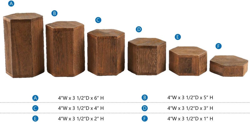 Mooca Wooden 6 Pcs Hexagon Risers for Display Jewelry and Accessories Display Stand, Brown - Image 4