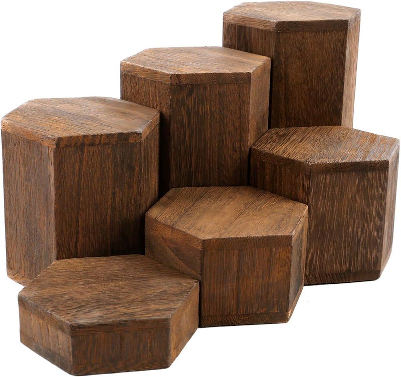 Mooca Wooden 6 Pcs Hexagon Risers for Display Jewelry and Accessories Display Stand, Brown - Image 3