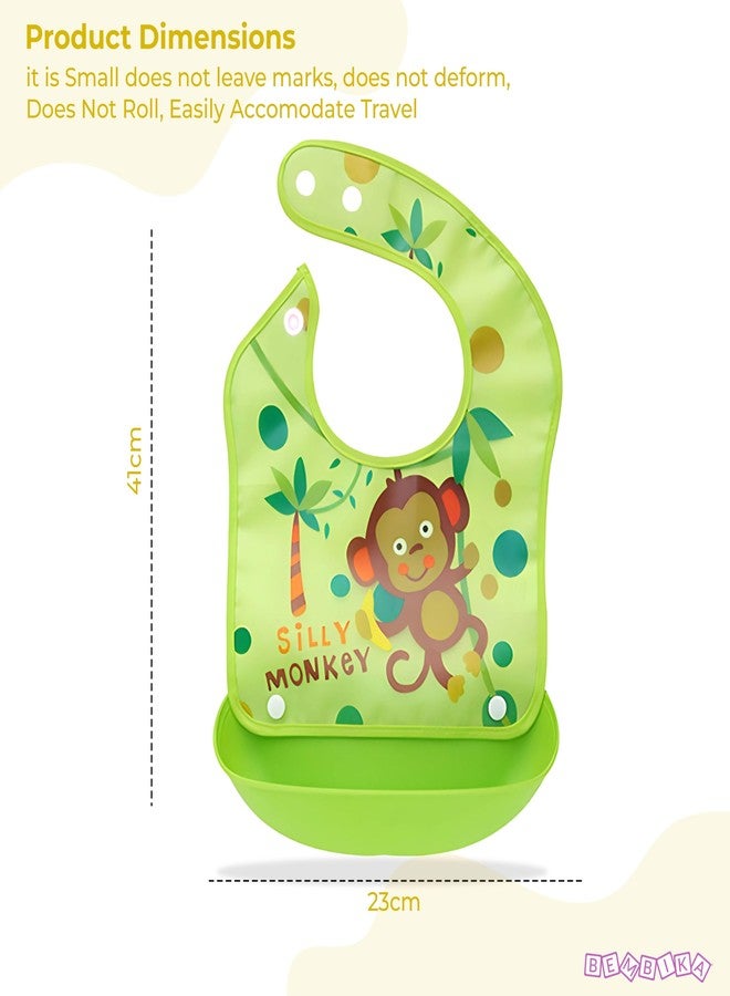 BEMBIKA Baby Feeding Essential Baby Feeding Bib Silicone Tableware Waterproof, Washable Lightweight And Ideal For Feeding Baby & Toddlers-(Monkey Green) - Image 3