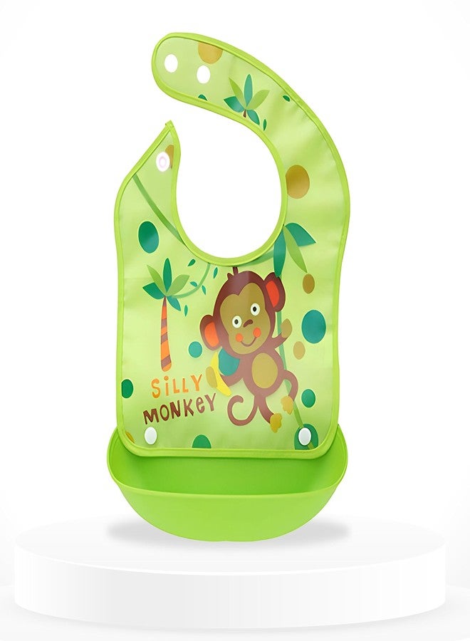 BEMBIKA Baby Feeding Essential Baby Feeding Bib Silicone Tableware Waterproof, Washable Lightweight And Ideal For Feeding Baby & Toddlers-(Monkey Green) - Image 1