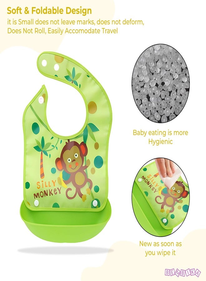 BEMBIKA Baby Feeding Essential Baby Feeding Bib Silicone Tableware Waterproof, Washable Lightweight And Ideal For Feeding Baby & Toddlers-(Monkey Green) - Image 5