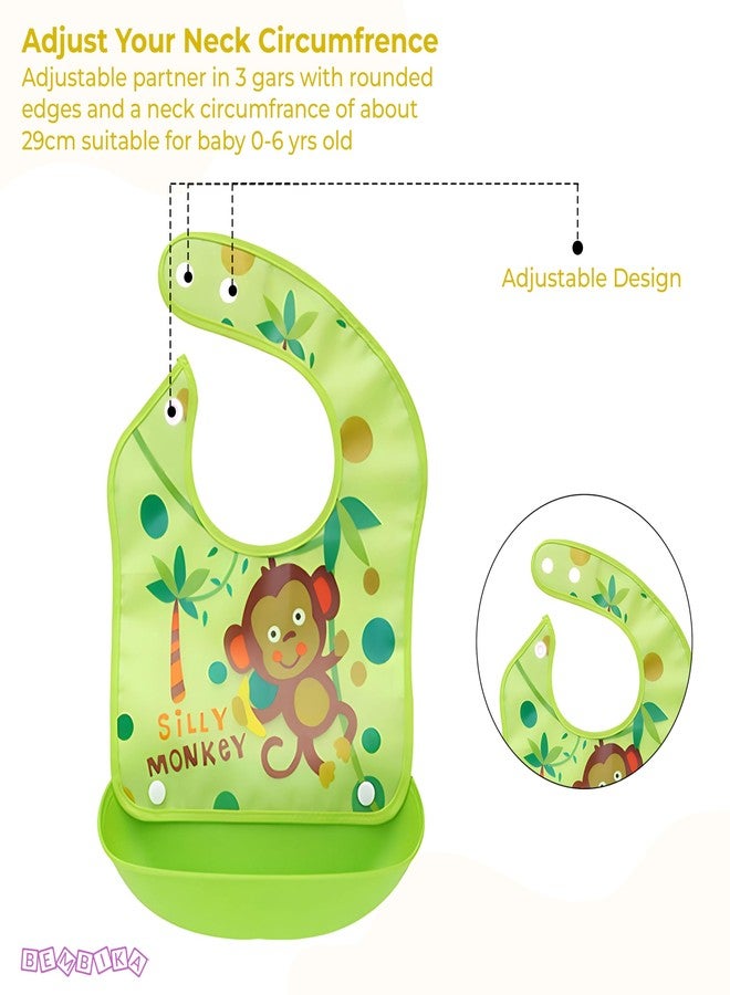 BEMBIKA Baby Feeding Essential Baby Feeding Bib Silicone Tableware Waterproof, Washable Lightweight And Ideal For Feeding Baby & Toddlers-(Monkey Green) - Image 4