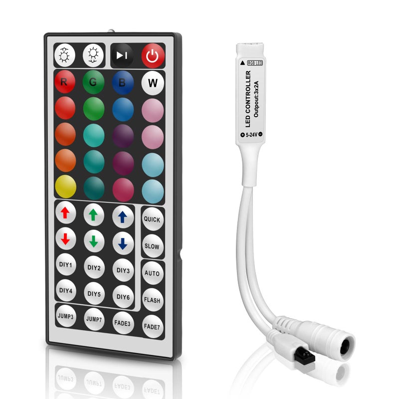 VIPMOON 44 Key IR RGB LED Strip Light Remote Controller, DC 5V-24V 4PIN Wireless Led Light Remote Replacement for SMD 5050 3528 2835 Adjust Speed/Brightness/Color - Image 1