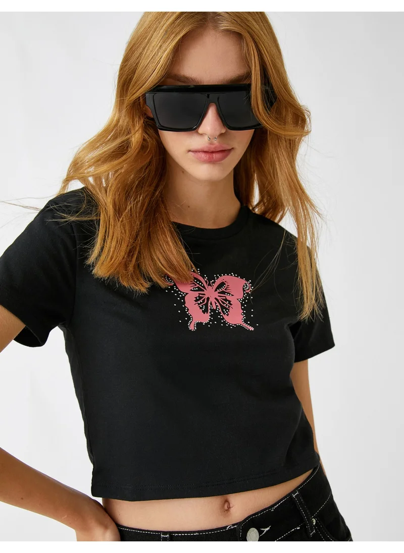 كوتون Crop T-Shirt Printed Short Sleeve