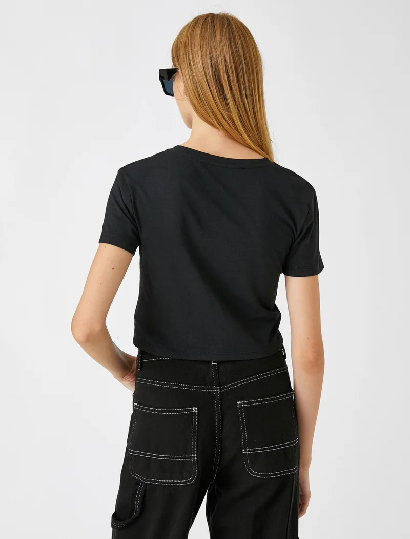 KOTON Crop T-Shirt Printed Short Sleeve