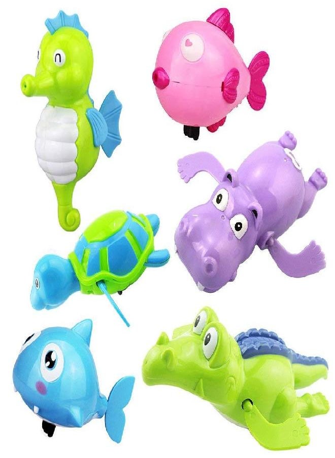 SPADORIVE SPADORIVE Floating Wind-up Bath Water Toys - 6 Pcs Sea Animal Bath Toy for Kids and Toddlers - Turtle Hippo Crocodile Hippocampus Fish, Bathtub Playset Clockwor  - Image 1