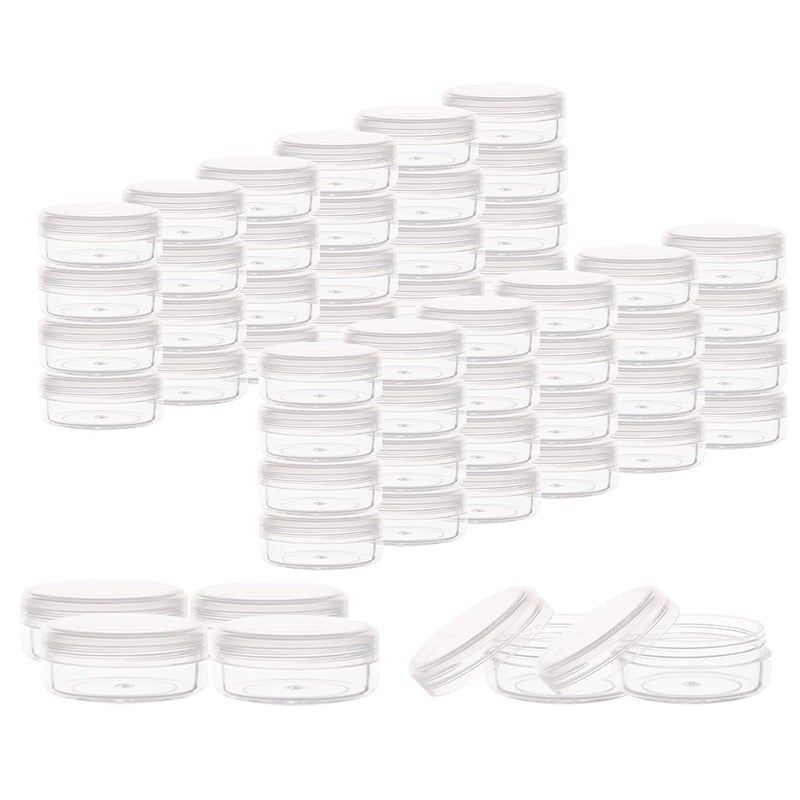 ZEJIA 10 Gram Sample Containers, 100 Count Cosmetic Containers with Lids, Refillable Empty Sample Jars, Small Plastic Containers with Lids (Clear)