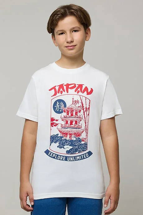 أر أند بي Printed T-Shirt with Crew Neck and Short Sleeves