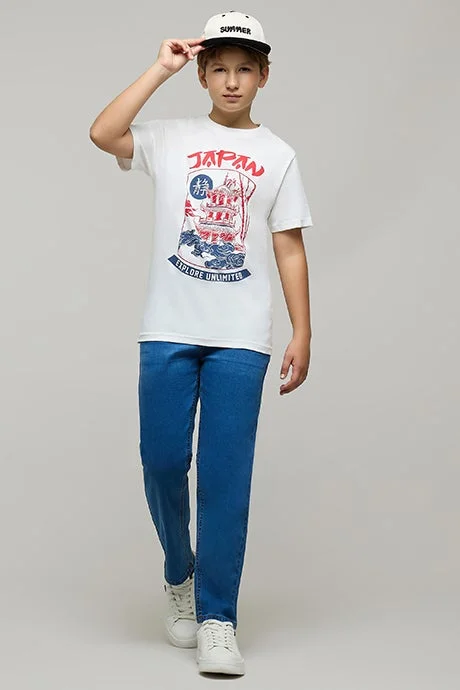 أر أند بي Printed T-Shirt with Crew Neck and Short Sleeves