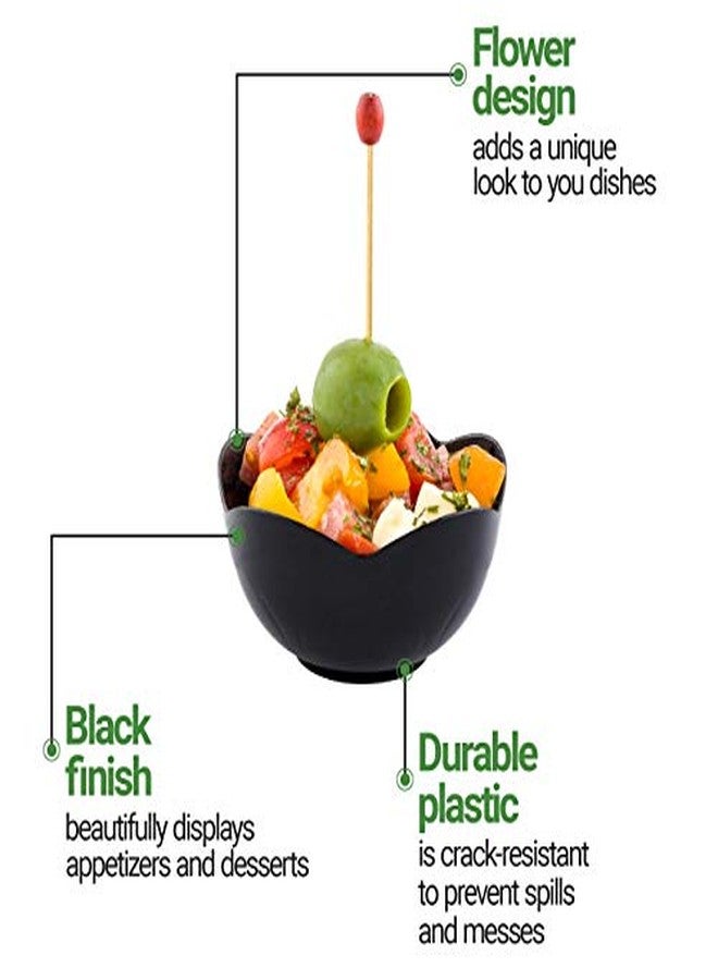 Restaurantware أكواب حلوى قابلة للتصرف سعة 2 أونصة من رستورانت وير 100 كوب مقبلات صغير - شكل زهرة جذاب أكواب آيس كريم بلاستيكية سوداء صغيرة متينة للحفلات أو الفعاليات المجهزة - Image 4