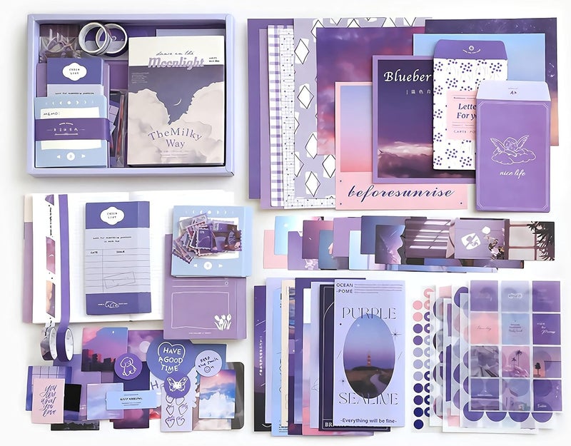 EASTHILL Vintage Aesthetic Scrapbook Kit(346pcs), Scrapbooking Supplies Kit with Bullet Junk Journal, Stationery, A6 Grid Notebook with Graph Ruled Page DIY Journaling Gift for Teen Girl Kid Women (CC) - Image 1