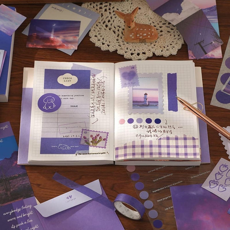 EASTHILL Vintage Aesthetic Scrapbook Kit(346pcs), Scrapbooking Supplies Kit with Bullet Junk Journal, Stationery, A6 Grid Notebook with Graph Ruled Page DIY Journaling Gift for Teen Girl Kid Women (CC) - Image 3