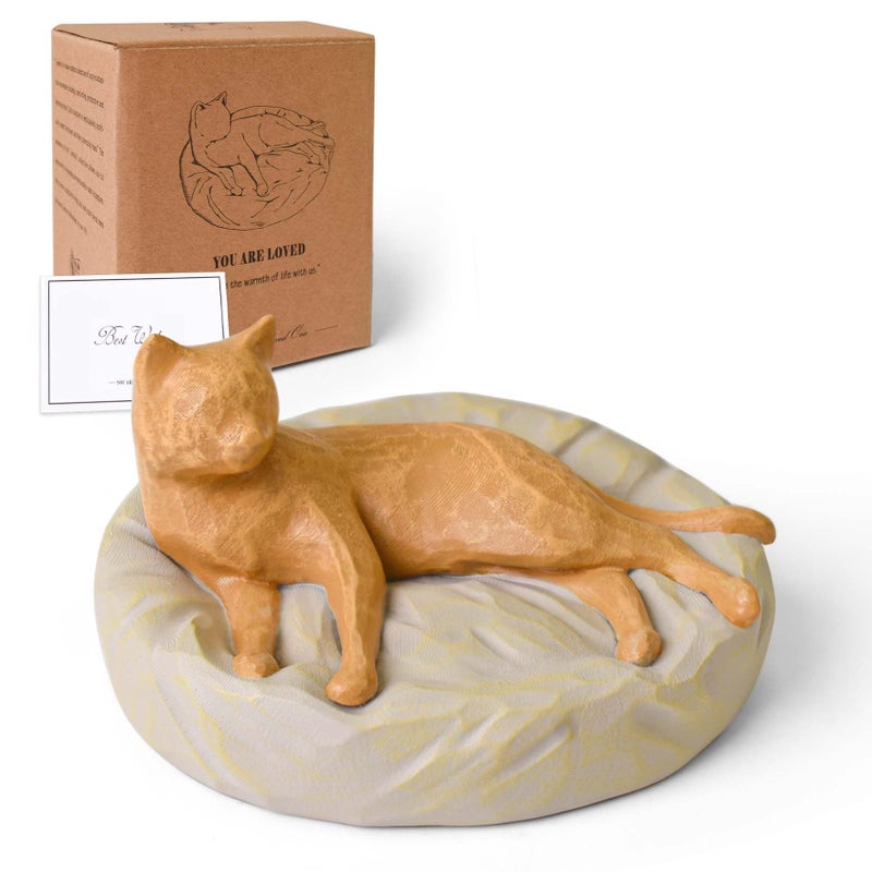 Cuayaes Orange Cat Figurines Memorial Gifts for Cat Lovers Women Men, Resin Cat Decor Statue for Home, Shelf, Office Desk, Living Room Decorations - Image 1