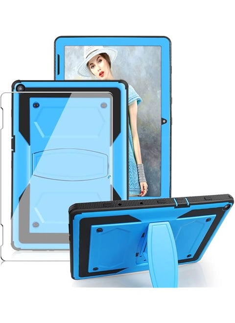 For Walmart Onn 10.1 Inch 2Nd Gen 2020 Case Model 100011886 Tablet Case Built In Stand Shockproof Hybrid Rugged Kids Friendly Case Come With Tempered Glass Screen Protector Blue 1 Pack