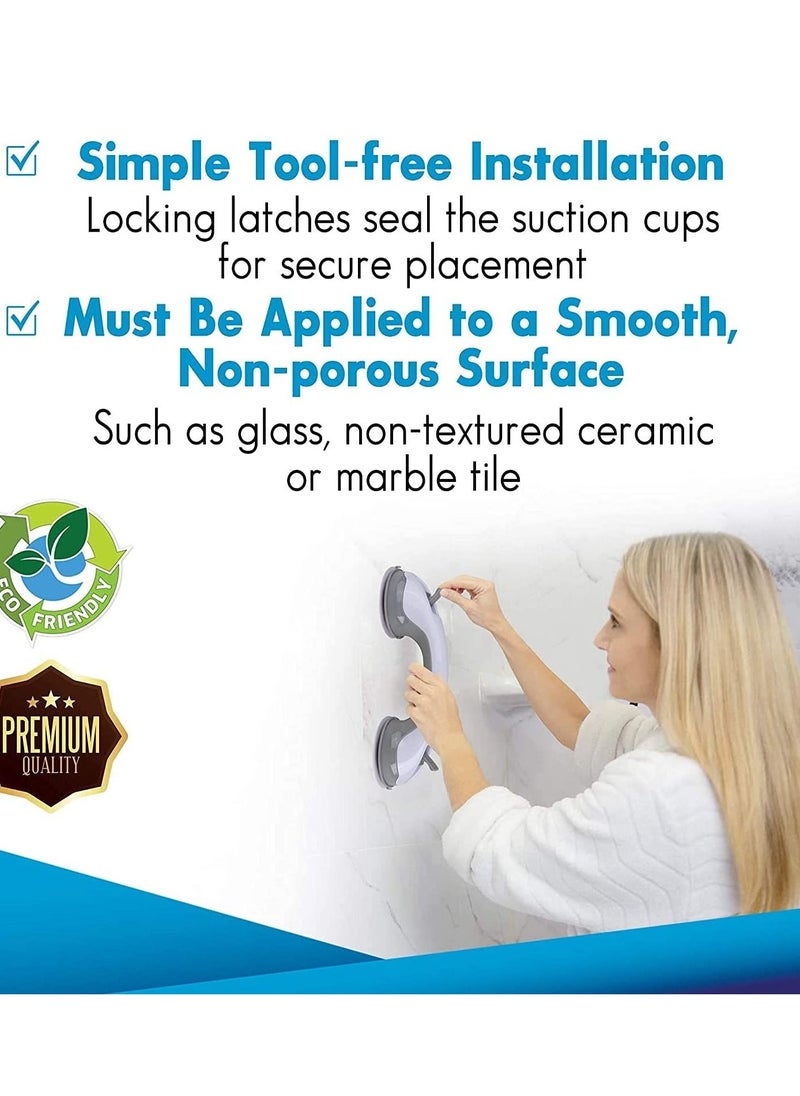 HomarKet - 2-Piece Bathroom Grab Bar Safety Suction Shower Support Non-slip Handle with Free Shower Sponge - Image 1