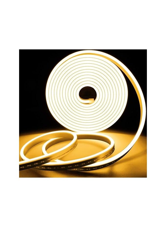 عام شريط إضاءة رفيع للغاية عالي الجودة مرن قابل للقص، فائق السطوع مقاوم للماء والغبار، 5 ملم 12 فولت، شريط اضاءة LED  اصفر 10 متر + ادبتور