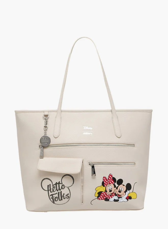Disney Mickey and Minnie Mouse Print Tote Bag with Double Handle and Zip Closure