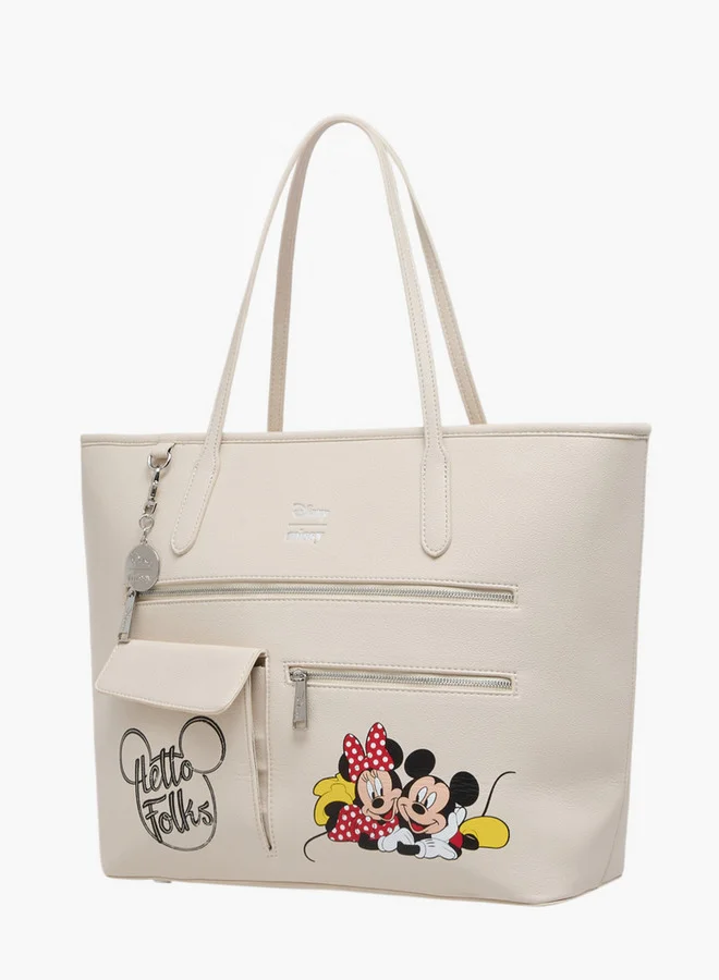 Disney Mickey and Minnie Mouse Print Tote Bag with Double Handle and Zip Closure