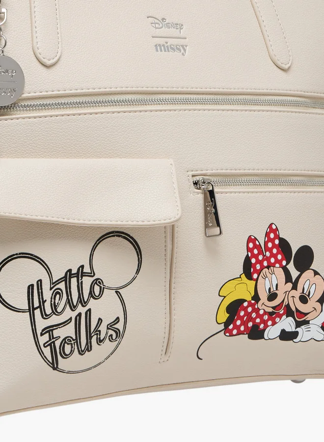 Disney Mickey and Minnie Mouse Print Tote Bag with Double Handle and Zip Closure