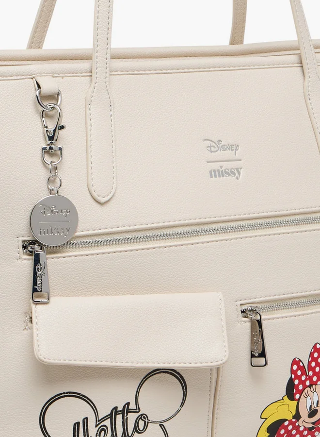 Disney Mickey and Minnie Mouse Print Tote Bag with Double Handle and Zip Closure