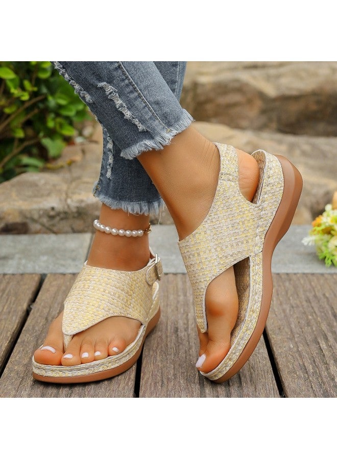 Large Size Women's Herringbone Sandals 5 Ethnic Style Embroidered Floral Back Strap Wedge Sandals For Women