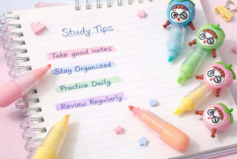 Just Quality Cute Strawberry Highlighter Set – 6 Pastel Colors Aesthetic Marker Pens – School & College Study Supplies – Gift for Girls - Image 2
