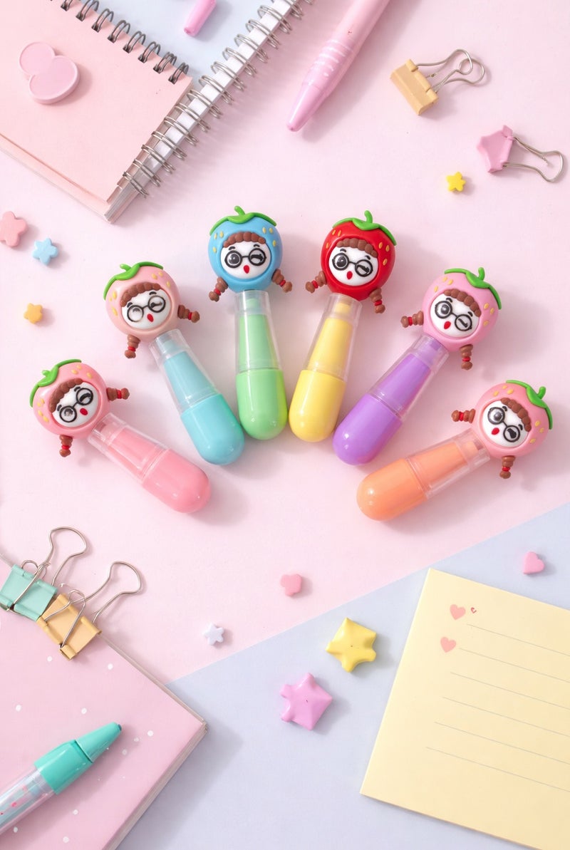 Just Quality Cute Strawberry Highlighter Set – 6 Pastel Colors Aesthetic Marker Pens – School & College Study Supplies – Gift for Girls - Image 3