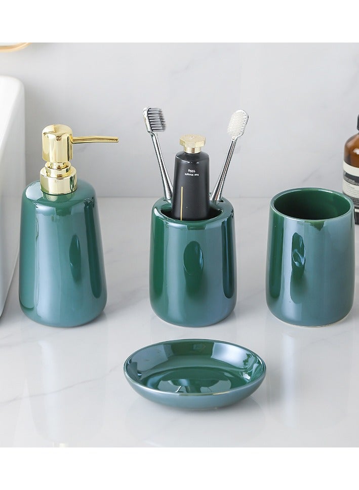 JiFENG 4pcs Bathroom Accessories Set Ceramic - Soap Dispenser, Soap Dish, Toothbrush Holder & Cup - Modern Sink Home Decor - Image 1