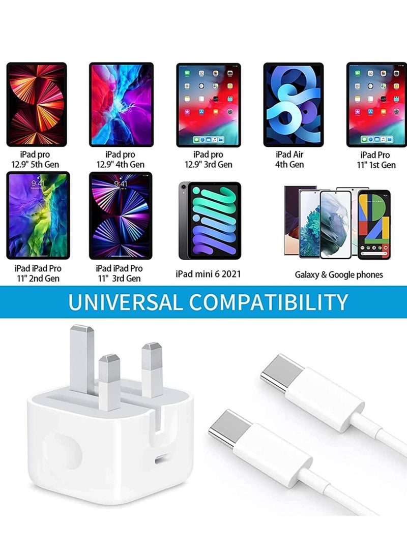 ELTRAZONE - شاحن USB C ووصلة لجهاز iPad Pro، شاحن جداري سريع 20 وات مع كابل شحن سريع USB C بطول 6.6 قدم متوافق مع iPad Pro 12.9 5/4/3 Gen، iPad Pro 11 3/2/1 Gen، iPad Air 4، Galaxy S21/ نوت 20، بكسل 5 - Image 1